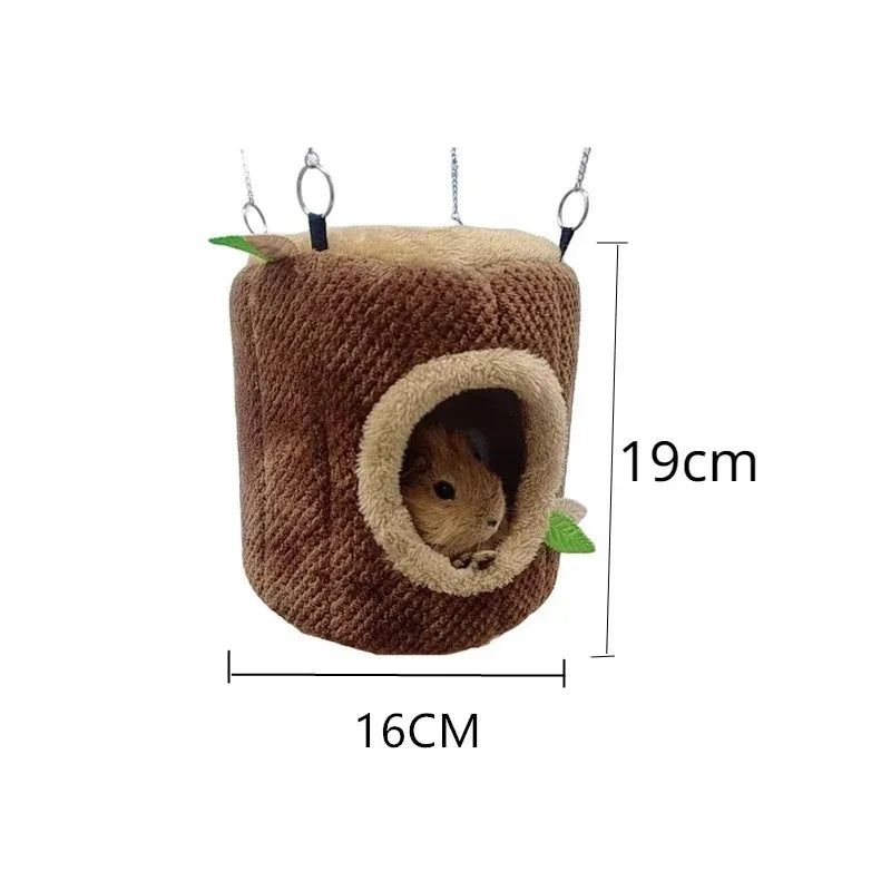 Tree Stump Hamster Hammock – Warm Winter Hanging Nest for Small Pets