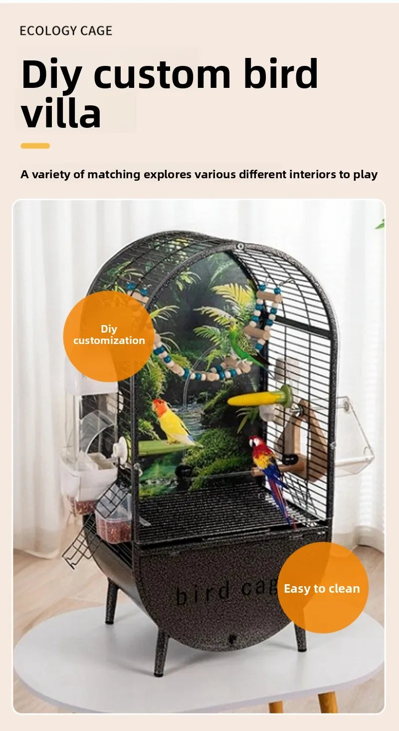Large Bird Parrot Metal Acrylic Cage Easy Clean Bird-watching Ecological Villa Budgie Parrot Canary Pet Breeding Playground