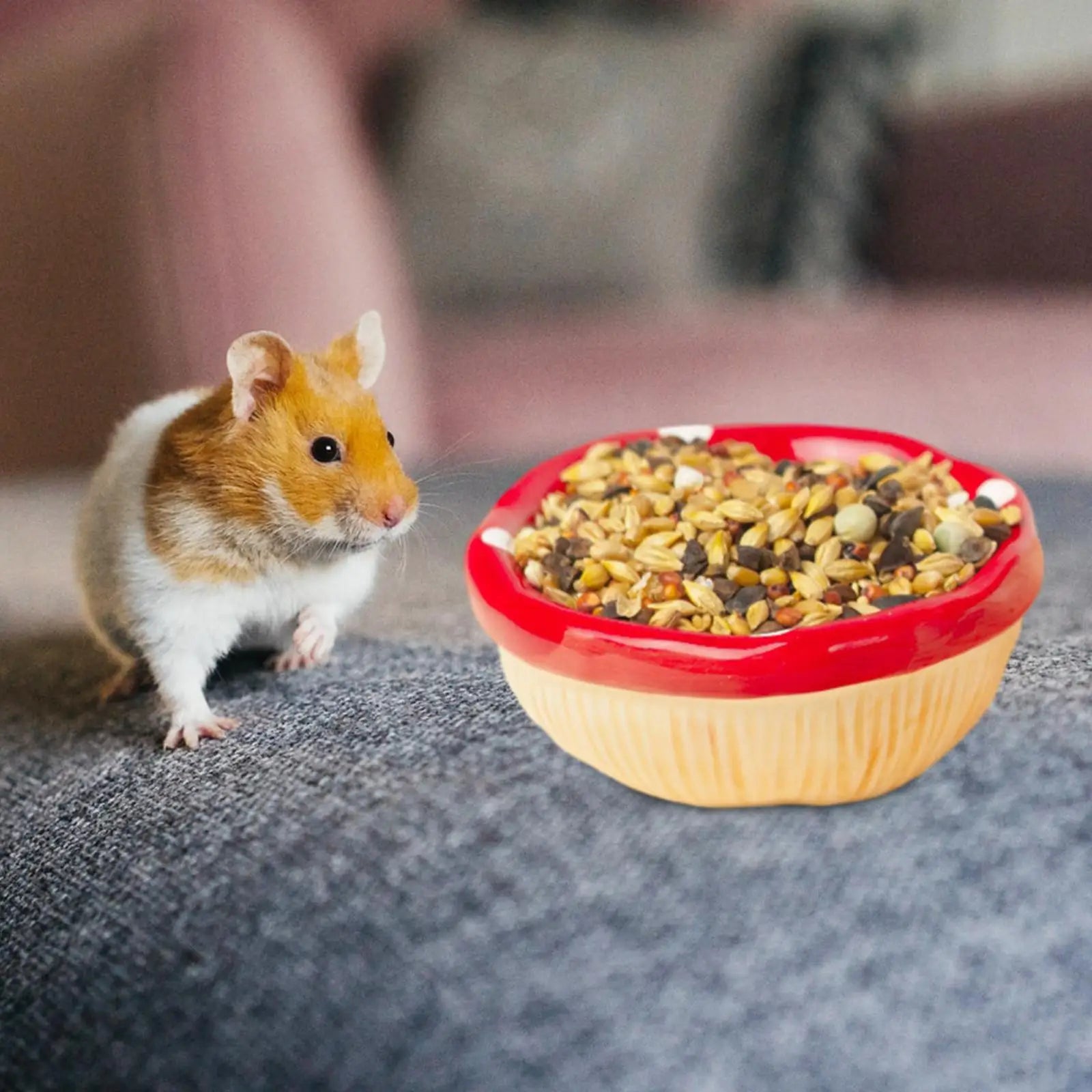 Ceramic Mushroom Hamster House – Hideout Cave & Food Bowl for Small Pets