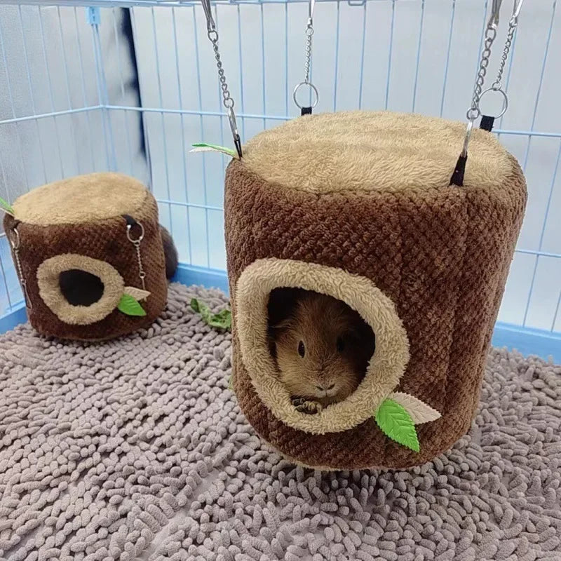 Tree Stump Hamster Hammock – Warm Winter Hanging Nest for Small Pets