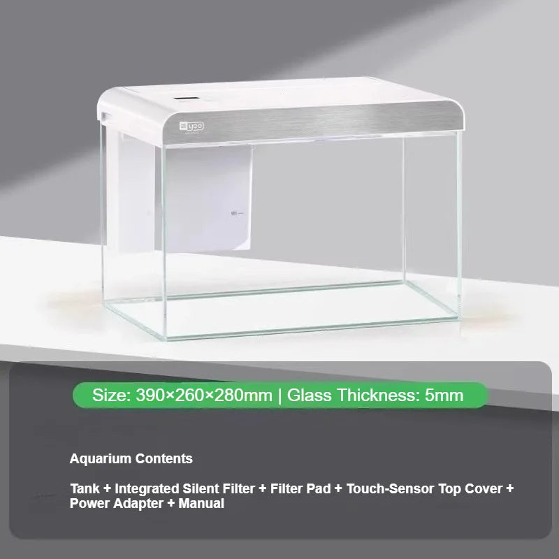 Ultra Clear Glass Desktop Aquarium Eco System Self Circulating for Home Office Living Room Coral Reef Fish Tank