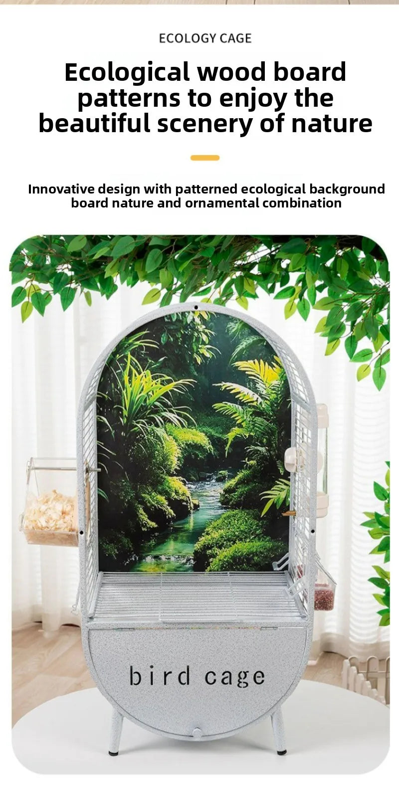 Large Bird Parrot Metal Acrylic Cage Easy Clean Bird-watching Ecological Villa Budgie Parrot Canary Pet Breeding Playground