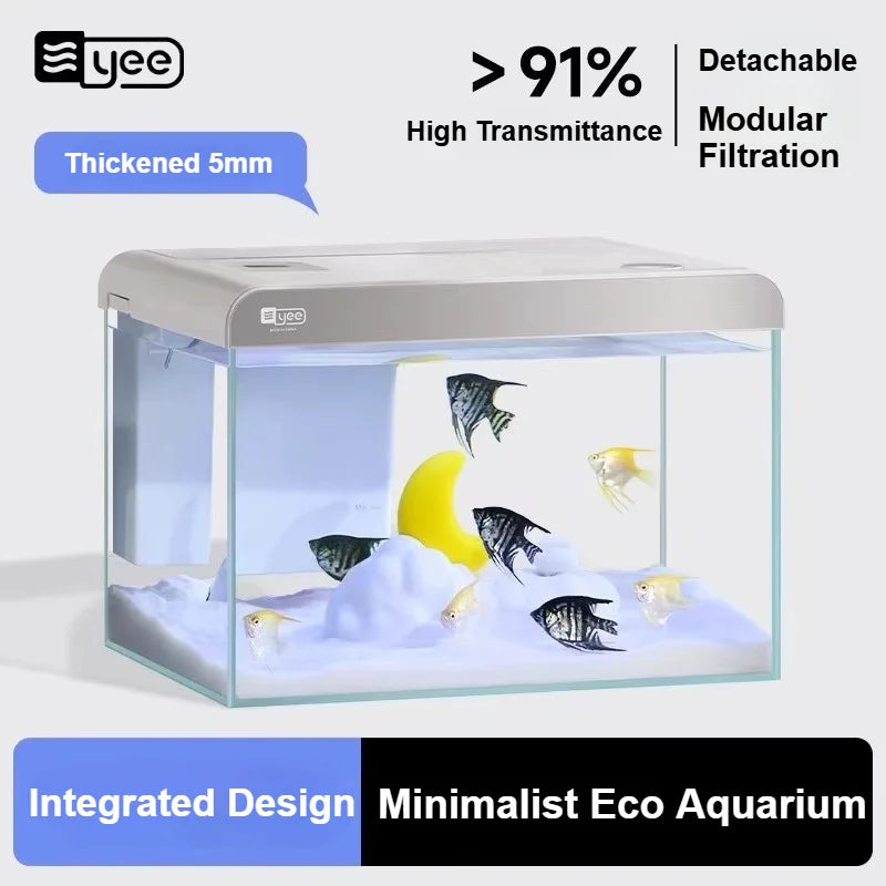 Ultra Clear Glass Desktop Aquarium Eco System Self Circulating for Home Office Living Room Coral Reef Fish Tank