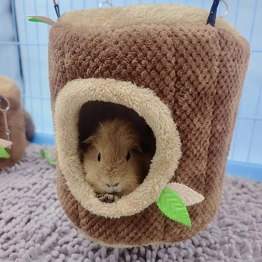 Tree Stump Hamster Hammock – Warm Winter Hanging Nest for Small Pets