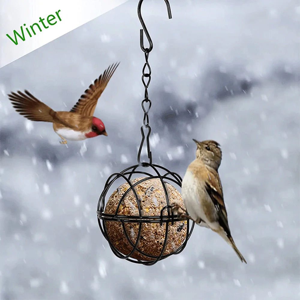 Round Shape Metal Bird Feeders Hanging Bird Food Holders for Attracting Woodpecker Robi