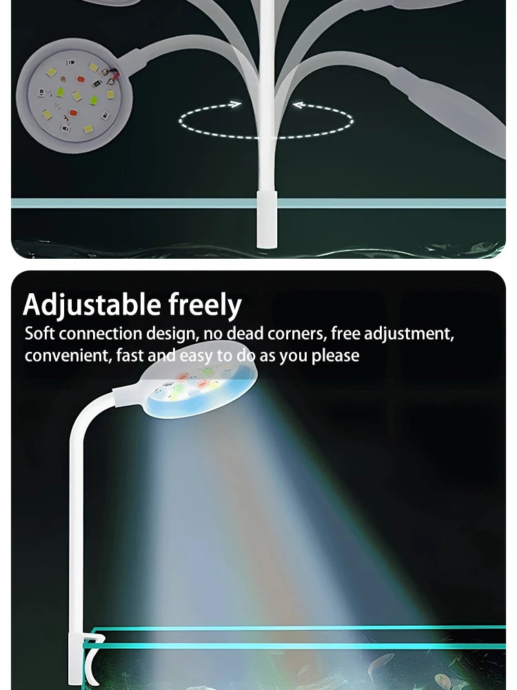 Aquarium Light With Adapter LED Clip On Fish Tank Light, Small Full Spectrum USB Light 360° Rotation Lighting