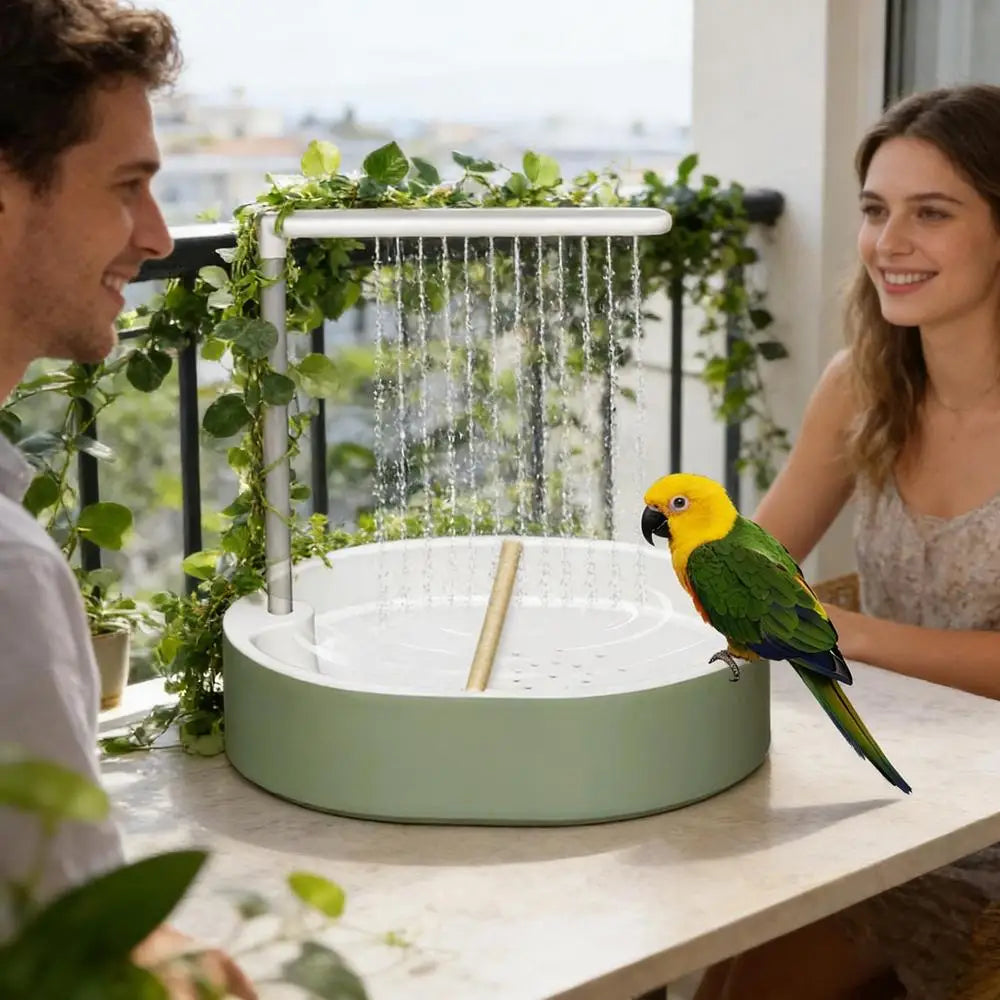 Automatic Bird Cage Bath 26 Hole Circulating Parrot Shower for Cockatiel Budgie Parakeet Lovebird Pet Bird Bathing Clean Happy