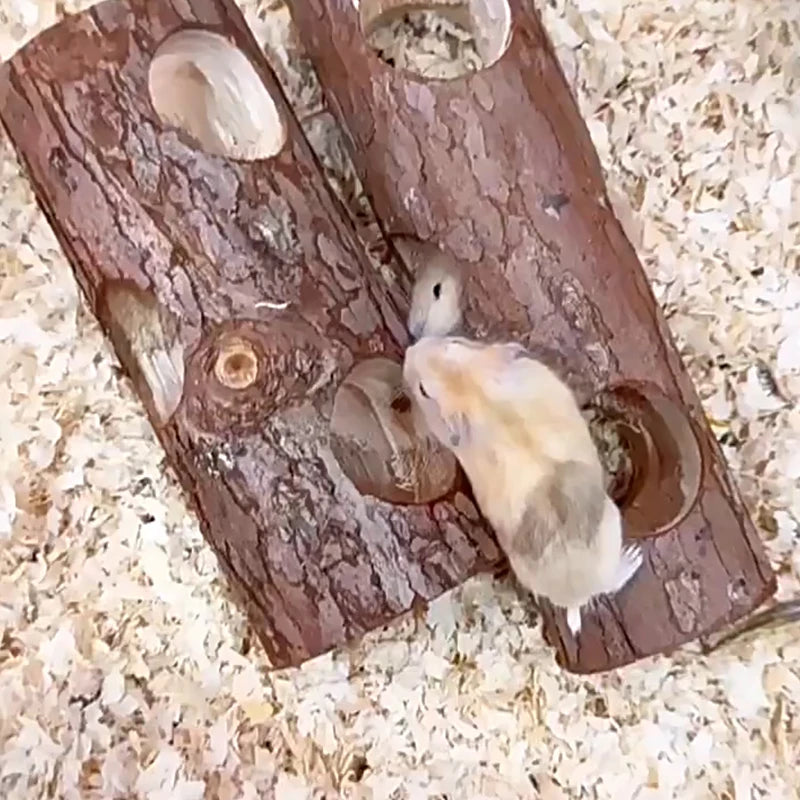 Hamster Wooden Tree Trunk Tunnel – Natural Hideout & Chew Toy for Small Pets