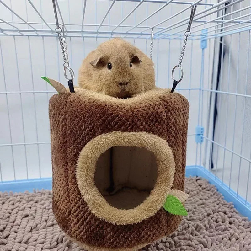 Tree Stump Hamster Hammock – Warm Winter Hanging Nest for Small Pets