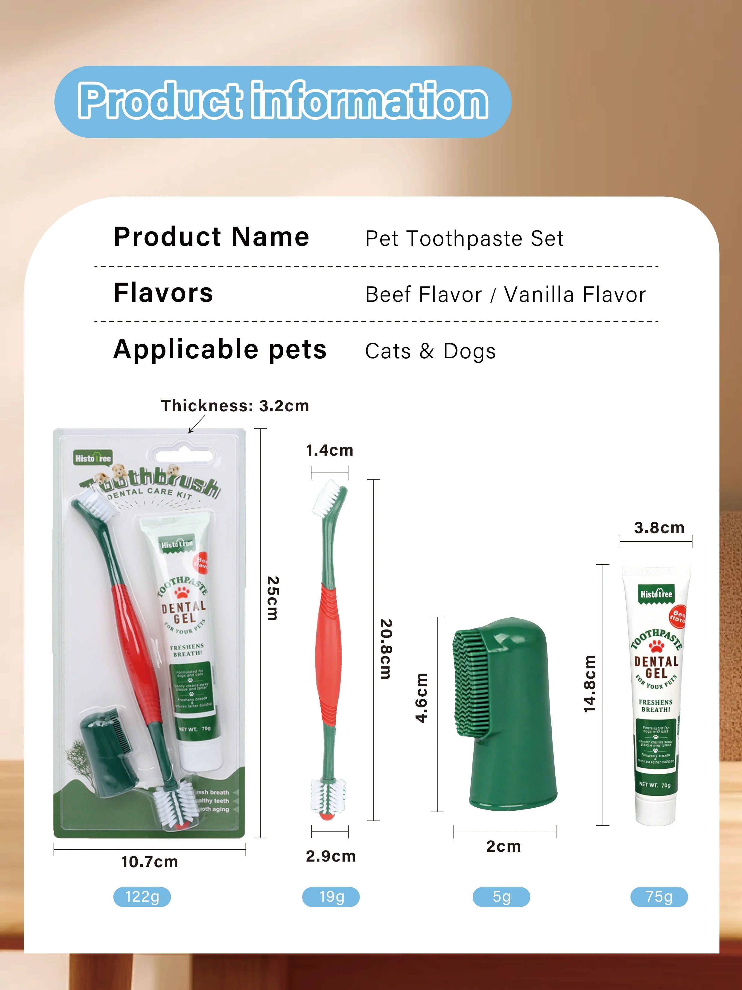 Pet Toothbrush for Dogs Cats with Dual Head Bristles Toothbrush for Medium & Large Pets Toothpaste & Silicone Brush Included