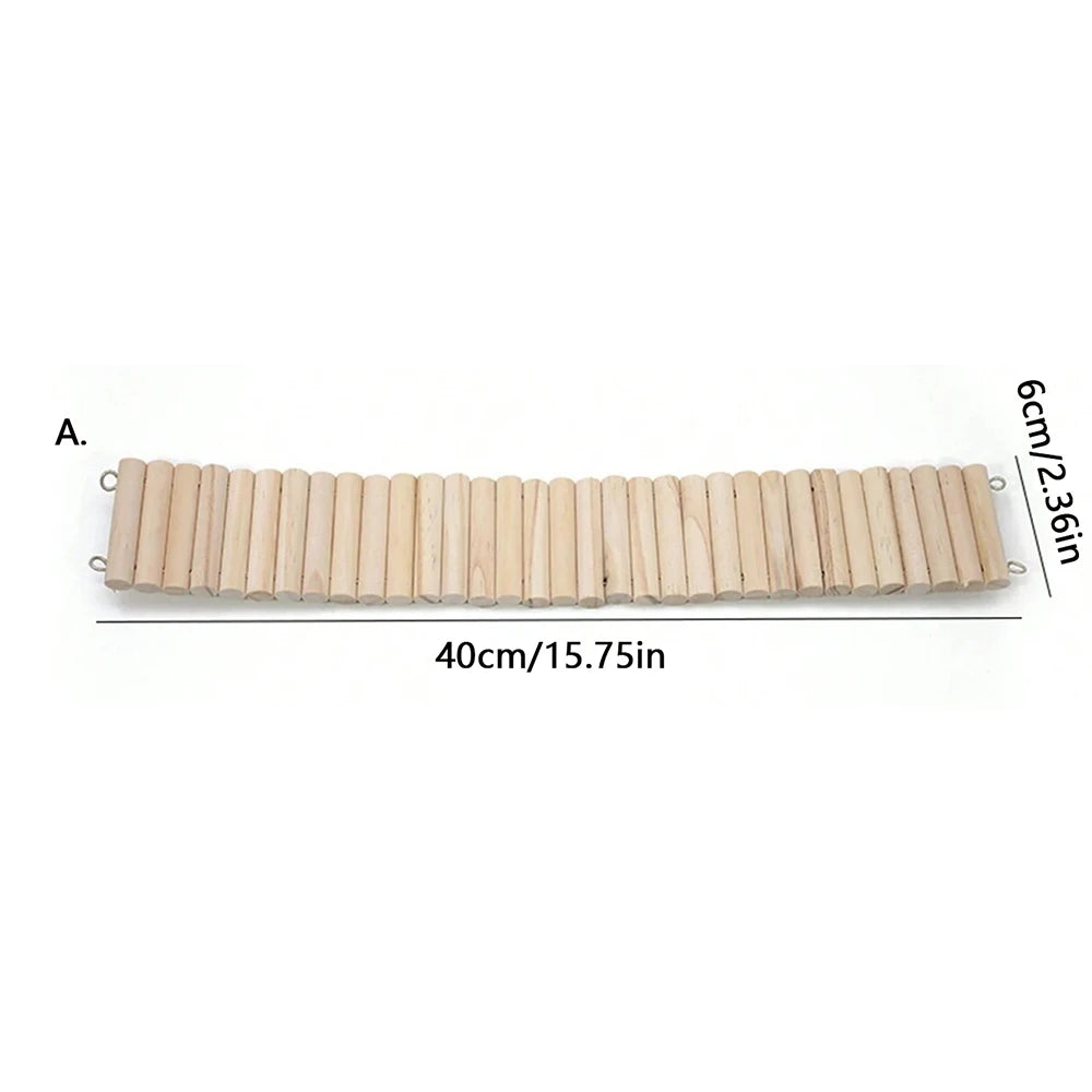 Hamster Wooden Climbing Bridge & Bendable Fence – Cage Accessory for Small Animals