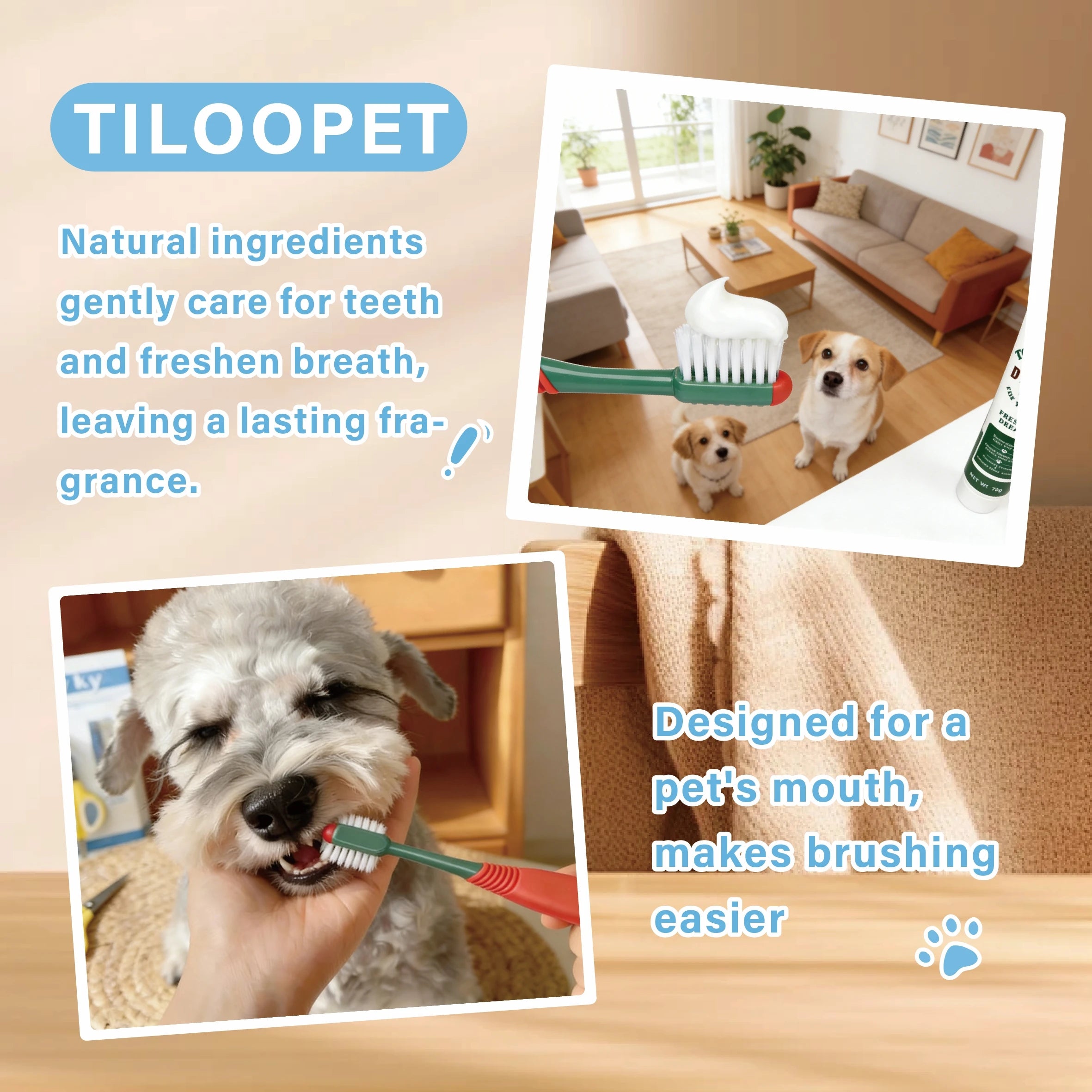 Pet Toothbrush for Dogs Cats with Dual Head Bristles Toothbrush for Medium & Large Pets Toothpaste & Silicone Brush Included