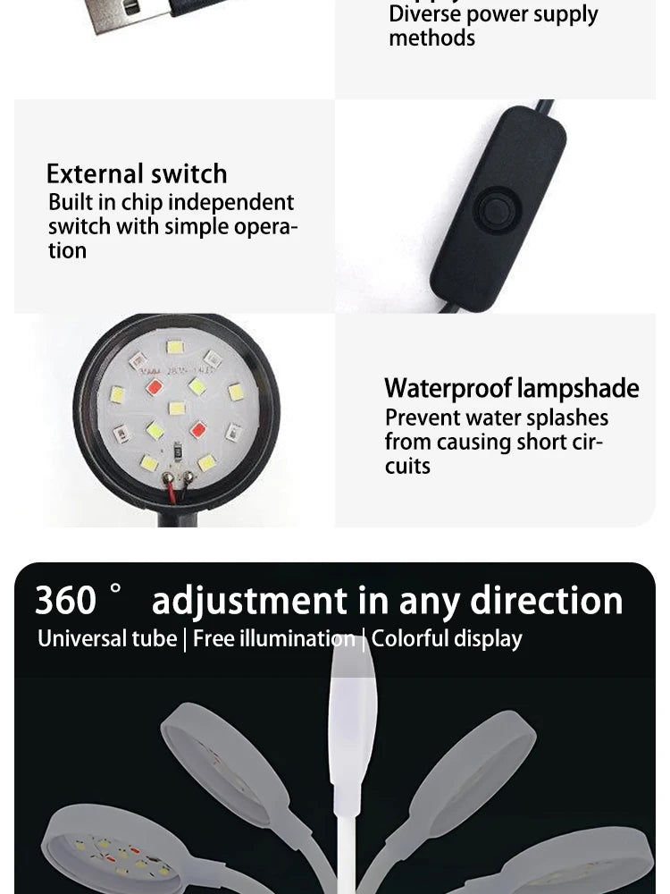 Aquarium Light With Adapter LED Clip On Fish Tank Light, Small Full Spectrum USB Light 360° Rotation Lighting
