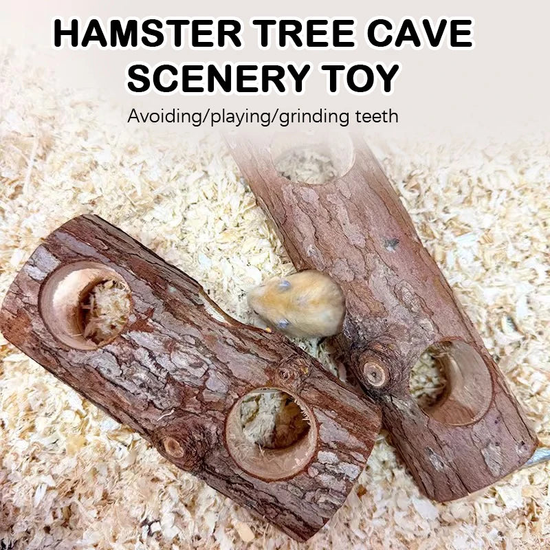 Hamster Wooden Tree Trunk Tunnel – Natural Hideout & Chew Toy for Small Pets