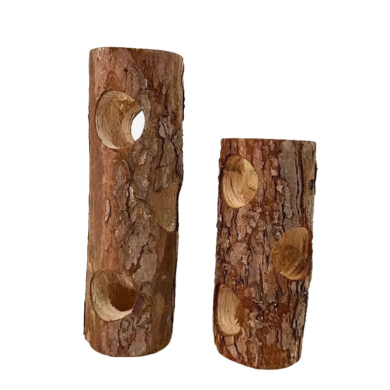 Hamster Wooden Tree Trunk Tunnel – Natural Hideout & Chew Toy for Small Pets