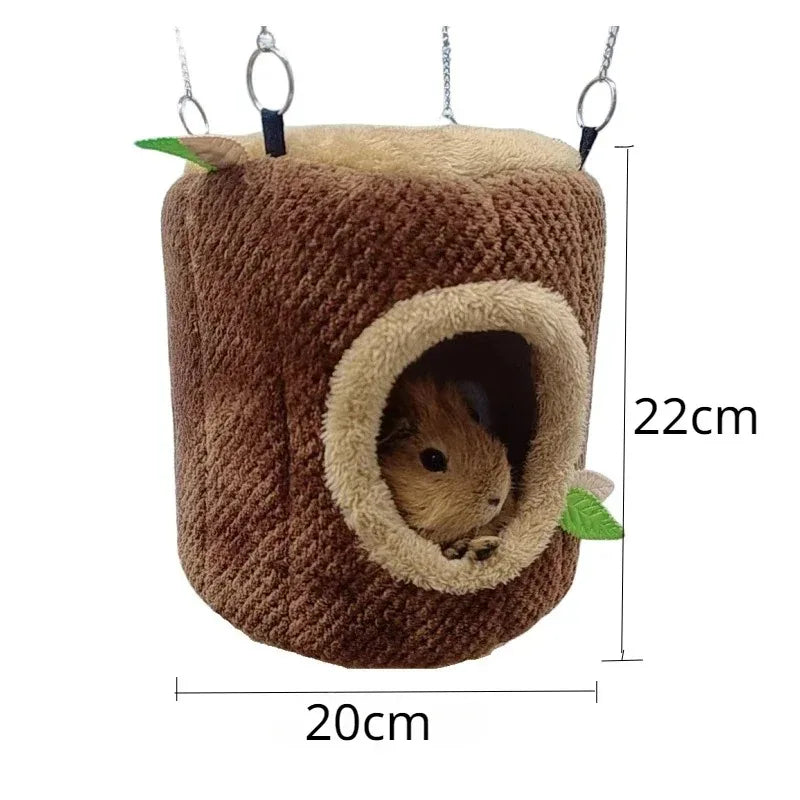 Tree Stump Hamster Hammock – Warm Winter Hanging Nest for Small Pets