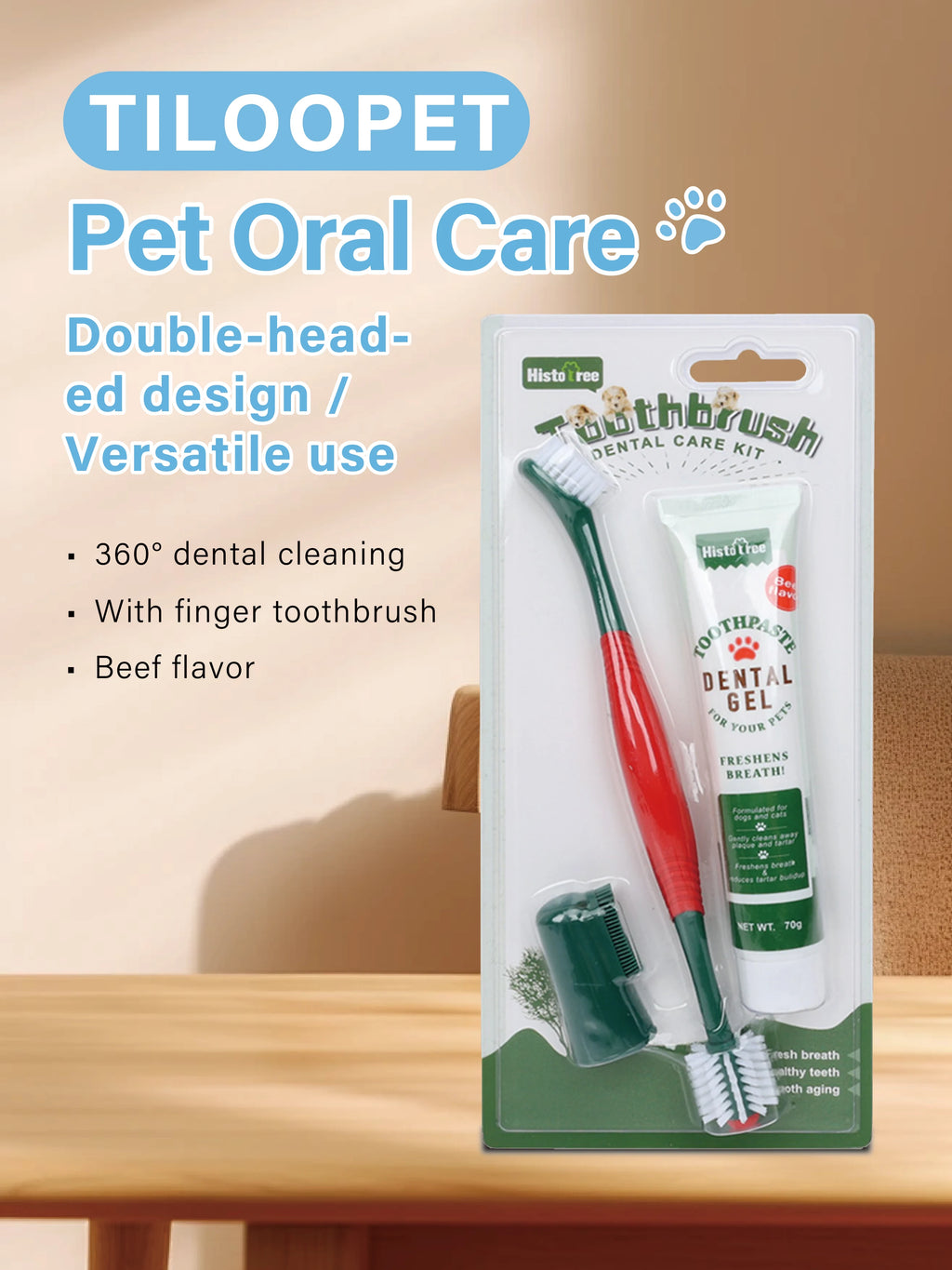 Pet Toothbrush for Dogs Cats with Dual Head Bristles Toothbrush for Medium & Large Pets Toothpaste & Silicone Brush Included