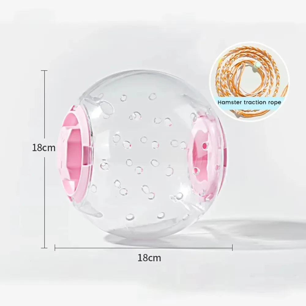 Hamster Exercise Ball – Transparent Running Ball with Traction Rope (14cm / 18cm)