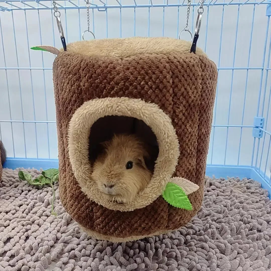 Tree Stump Hamster Hammock – Warm Winter Hanging Nest for Small Pets