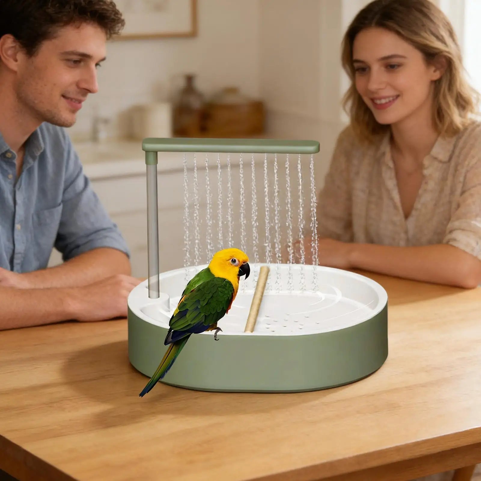 Automatic Bird Cage Bath 26 Hole Circulating Parrot Shower for Cockatiel Budgie Parakeet Lovebird Pet Bird Bathing Clean Happy
