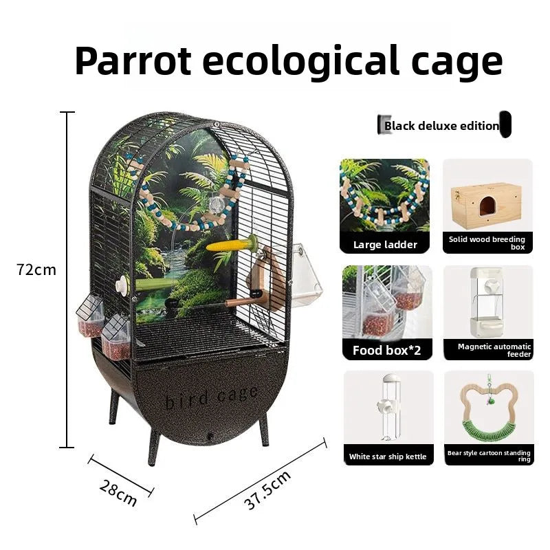 Large Bird Parrot Metal Acrylic Cage Easy Clean Bird-watching Ecological Villa Budgie Parrot Canary Pet Breeding Playground