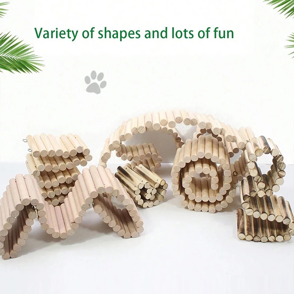 Hamster Wooden Climbing Bridge & Bendable Fence – Cage Accessory for Small Animals