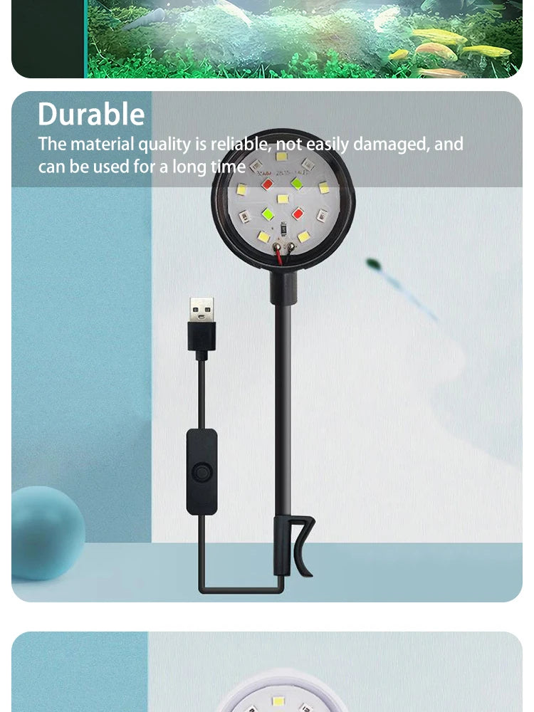 Aquarium Light With Adapter LED Clip On Fish Tank Light, Small Full Spectrum USB Light 360° Rotation Lighting