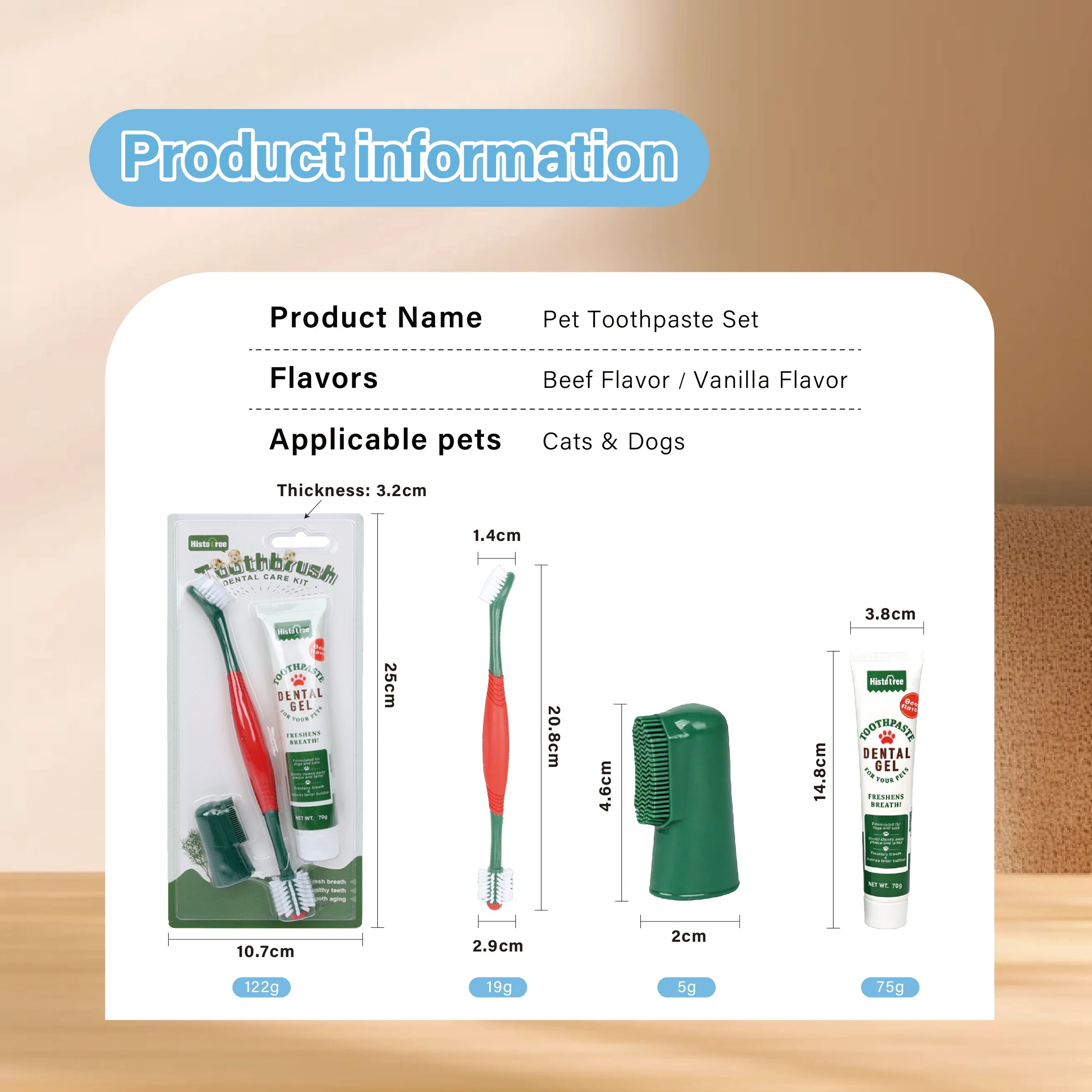 Pet Toothbrush for Dogs Cats with Dual Head Bristles Toothbrush for Medium & Large Pets Toothpaste & Silicone Brush Included