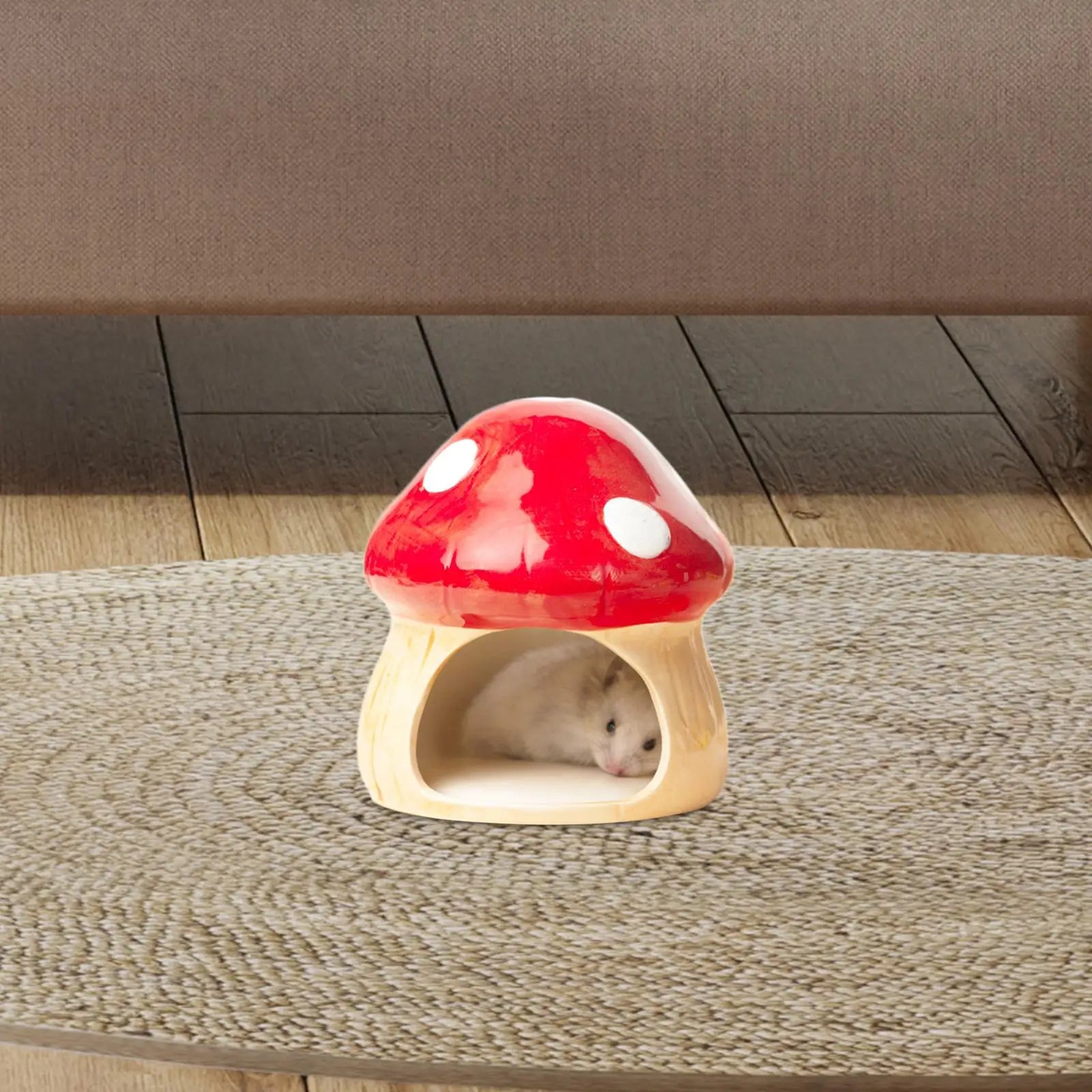Ceramic Mushroom Hamster House – Hideout Cave & Food Bowl for Small Pets