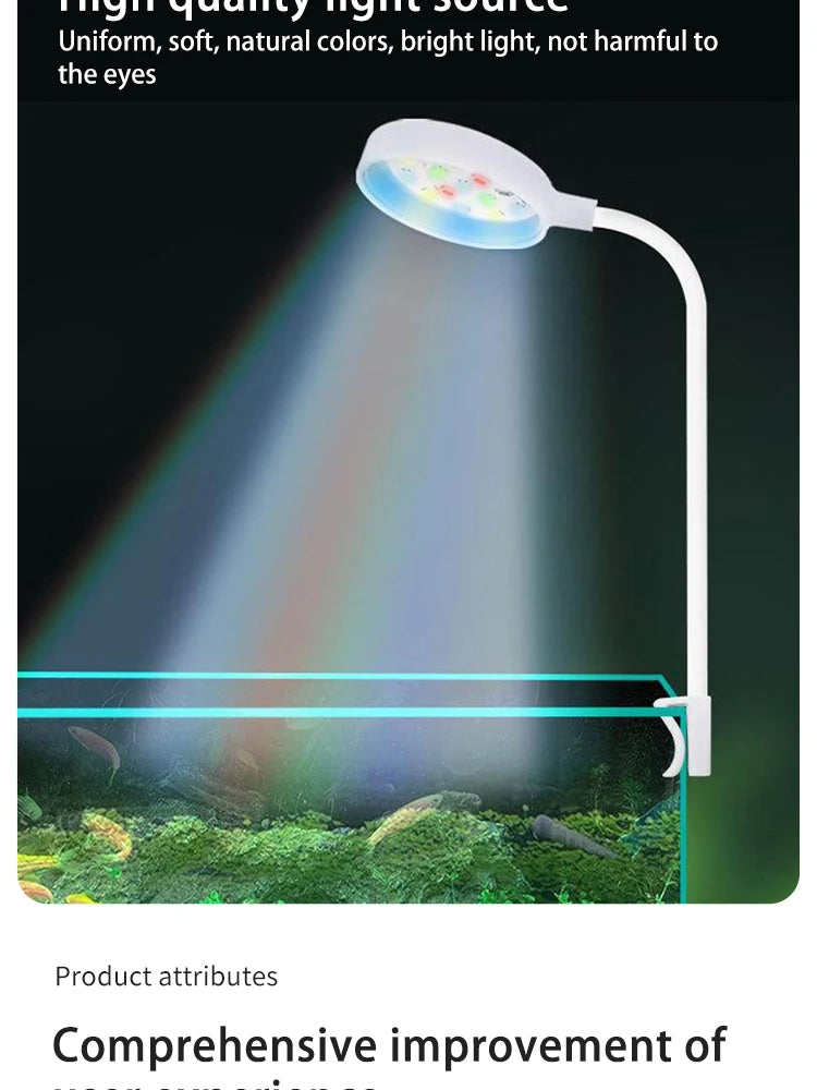 Aquarium Light With Adapter LED Clip On Fish Tank Light, Small Full Spectrum USB Light 360° Rotation Lighting
