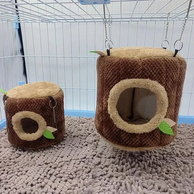 Tree Stump Hamster Hammock – Warm Winter Hanging Nest for Small Pets