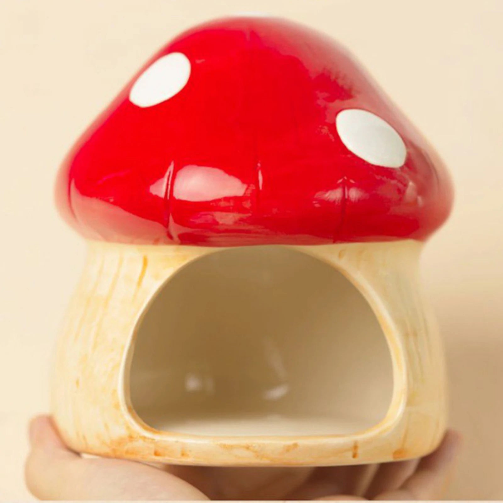 Ceramic Mushroom Hamster House – Hideout Cave & Food Bowl for Small Pets