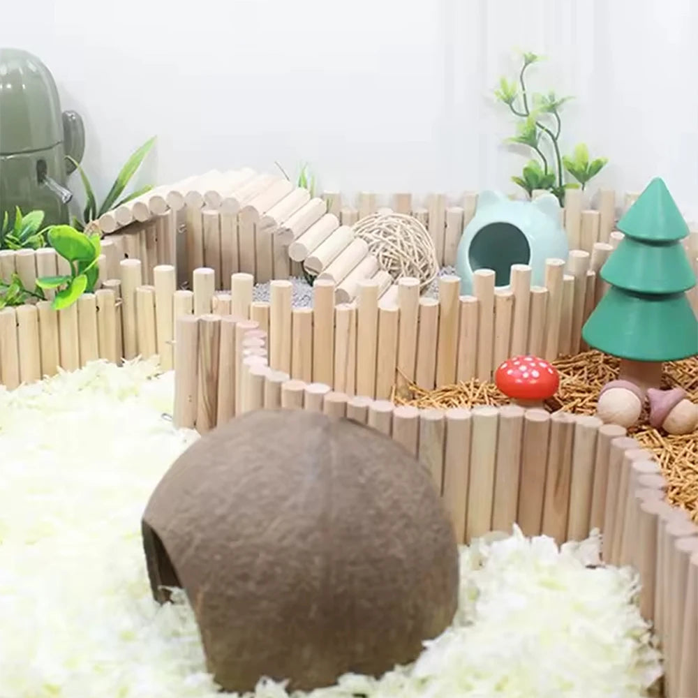 Hamster Wooden Climbing Bridge & Bendable Fence – Cage Accessory for Small Animals