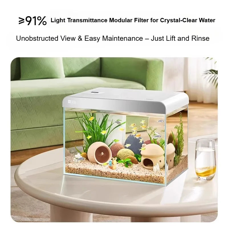 Ultra Clear Glass Desktop Aquarium Eco System Self Circulating for Home Office Living Room Coral Reef Fish Tank