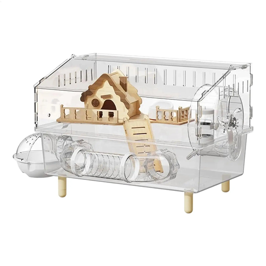 2-Layer Clear Acrylic Hamster Cage – Indoor & Outdoor Habitat with Observation View