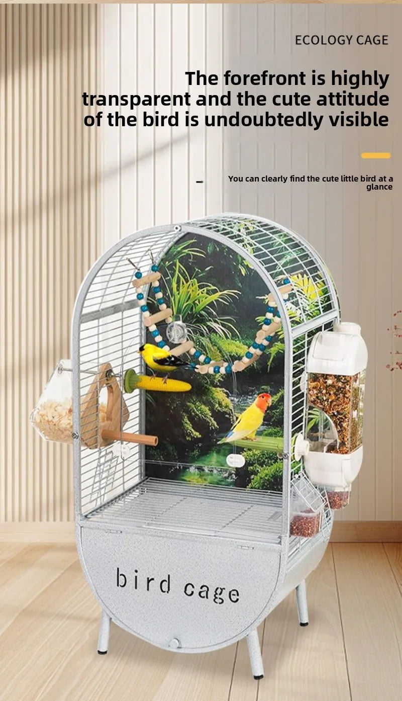 Large Bird Parrot Metal Acrylic Cage Easy Clean Bird-watching Ecological Villa Budgie Parrot Canary Pet Breeding Playground