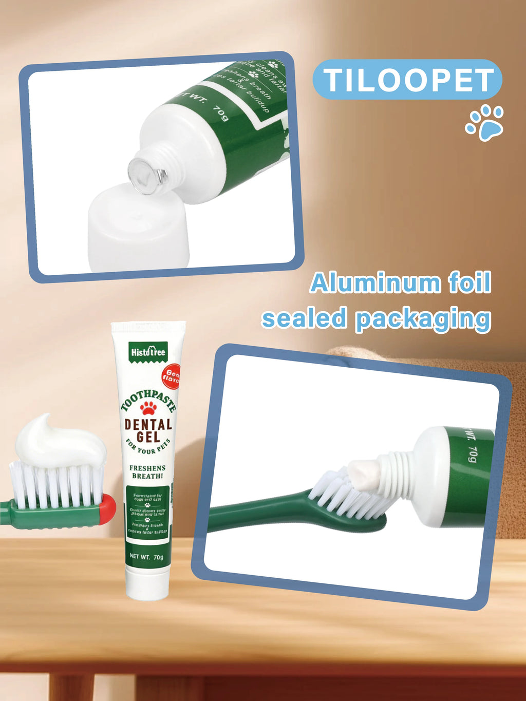 Pet Toothbrush for Dogs Cats with Dual Head Bristles Toothbrush for Medium & Large Pets Toothpaste & Silicone Brush Included