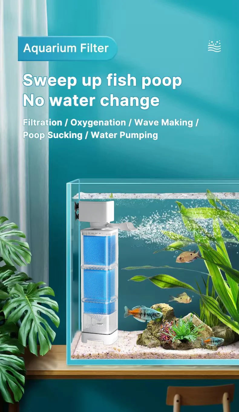 Aquarium Filter Pump Fish Tank Submersible Silent Air Oxygen Aerator Internal Water Pump Aquarium Air Pump Wave Maker 220v
