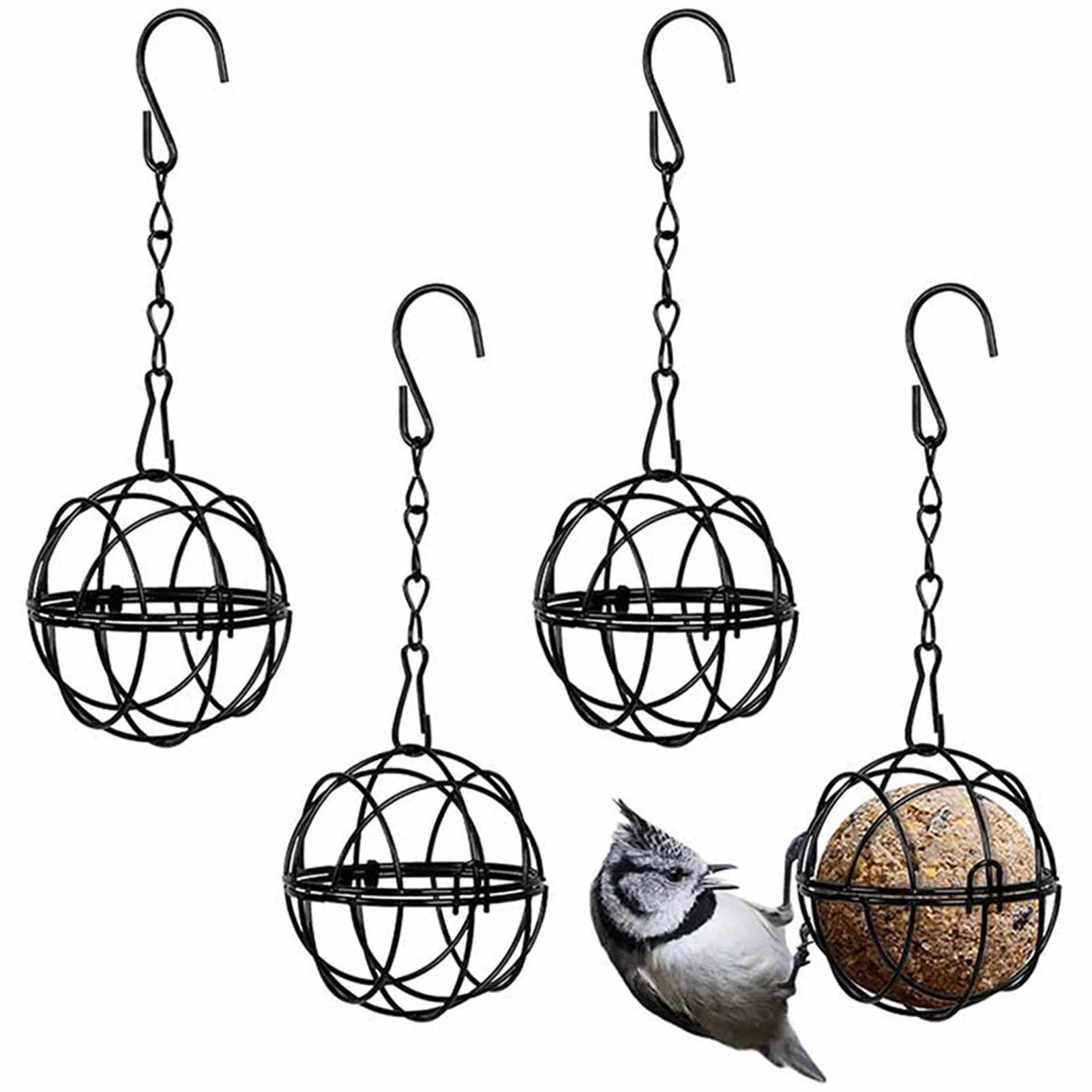 Round Shape Metal Bird Feeders Hanging Bird Food Holders for Attracting Woodpecker Robi