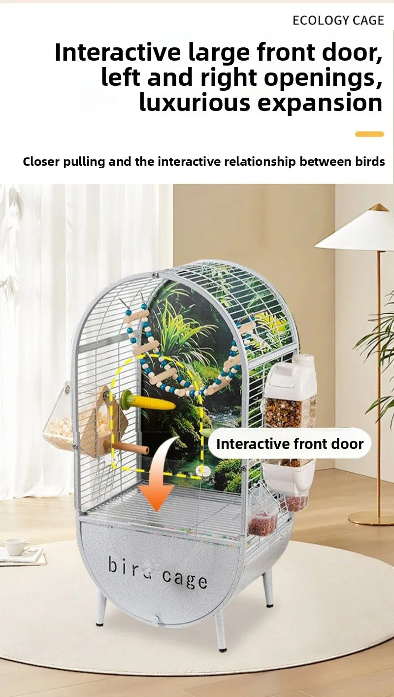 Large Bird Parrot Metal Acrylic Cage Easy Clean Bird-watching Ecological Villa Budgie Parrot Canary Pet Breeding Playground