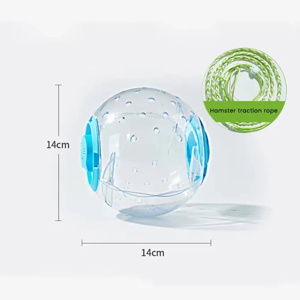 Hamster Exercise Ball – Transparent Running Ball with Traction Rope (14cm / 18cm)