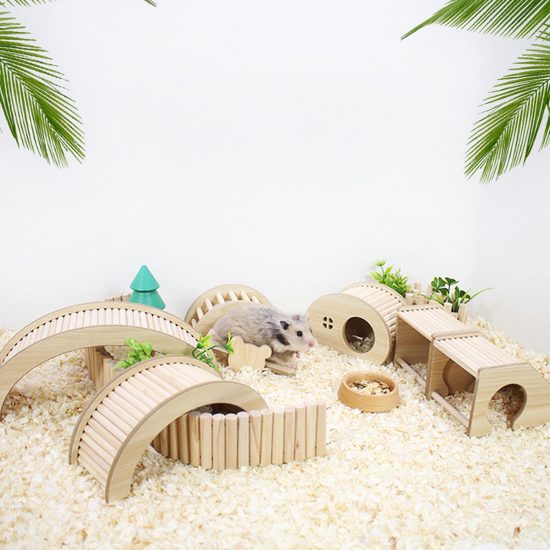 Hamster Wooden Climbing Ladder – Anti-Slip Bridge for Guinea Pigs & Small Animals (S/M/L)