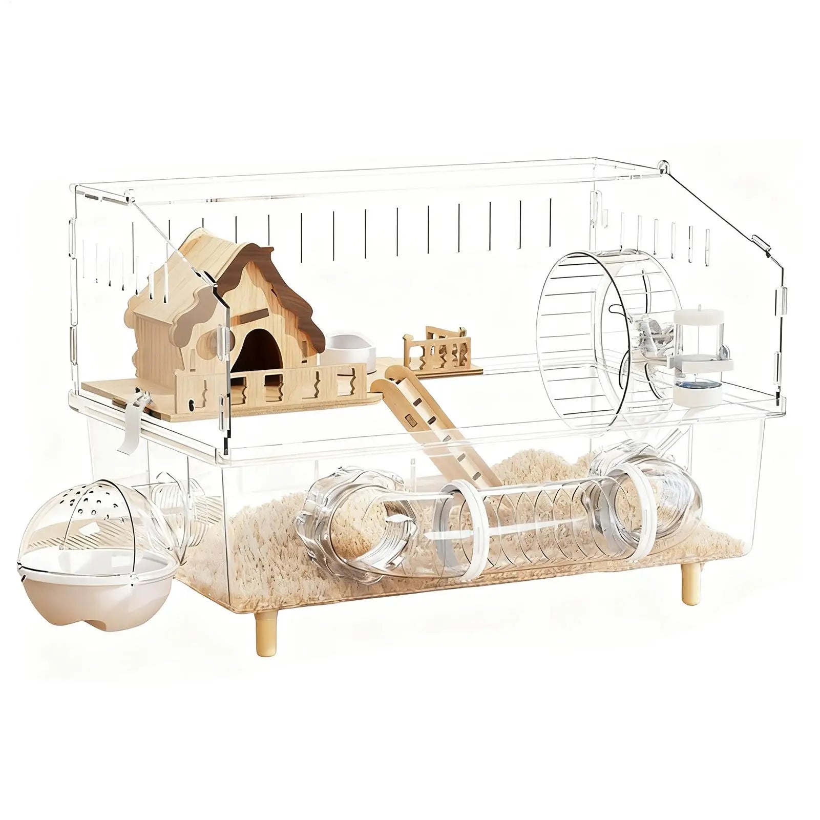 2-Layer Clear Acrylic Hamster Cage – Indoor & Outdoor Habitat with Observation View
