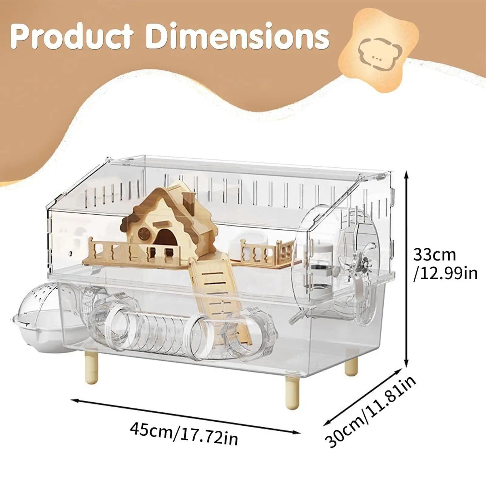 2-Layer Clear Acrylic Hamster Cage – Indoor & Outdoor Habitat with Observation View