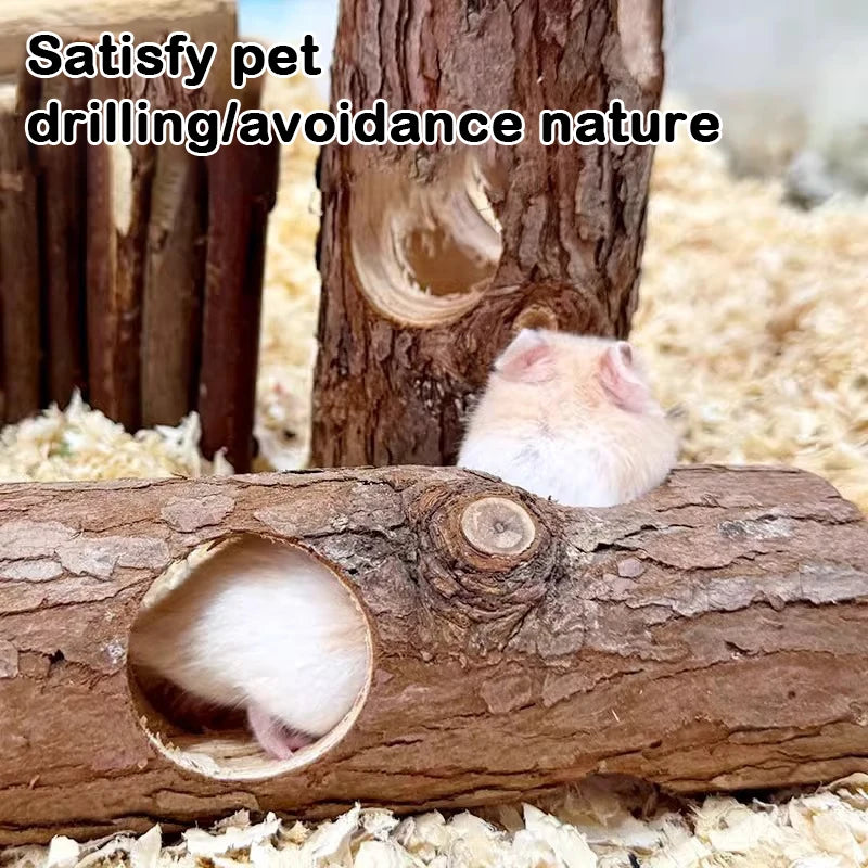 Hamster Wooden Tree Trunk Tunnel – Natural Hideout & Chew Toy for Small Pets