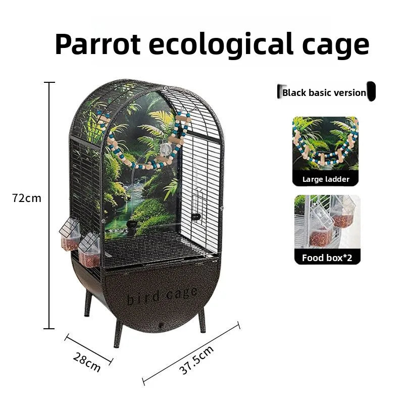 Large Bird Parrot Metal Acrylic Cage Easy Clean Bird-watching Ecological Villa Budgie Parrot Canary Pet Breeding Playground