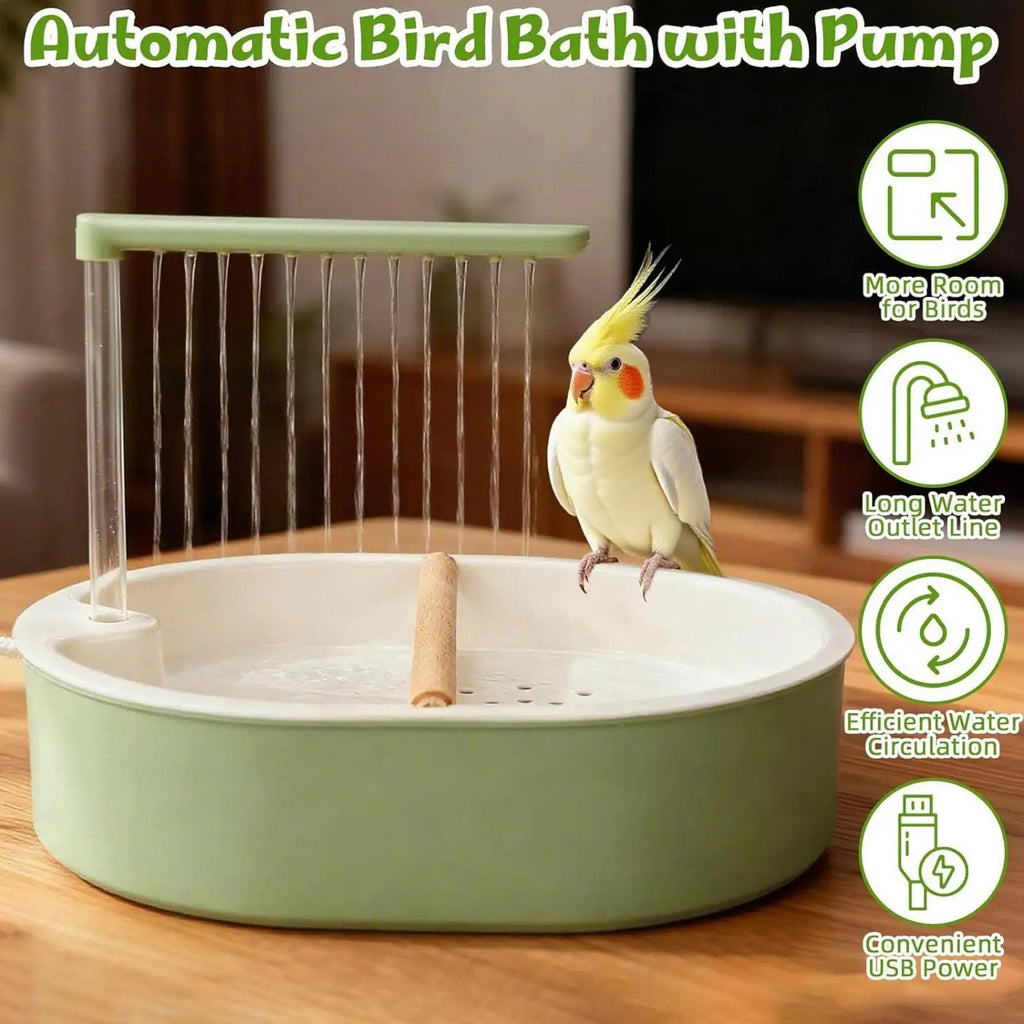 Automatic Bird Cage Bath 26 Hole Circulating Parrot Shower for Cockatiel Budgie Parakeet Lovebird Pet Bird Bathing Clean Happy