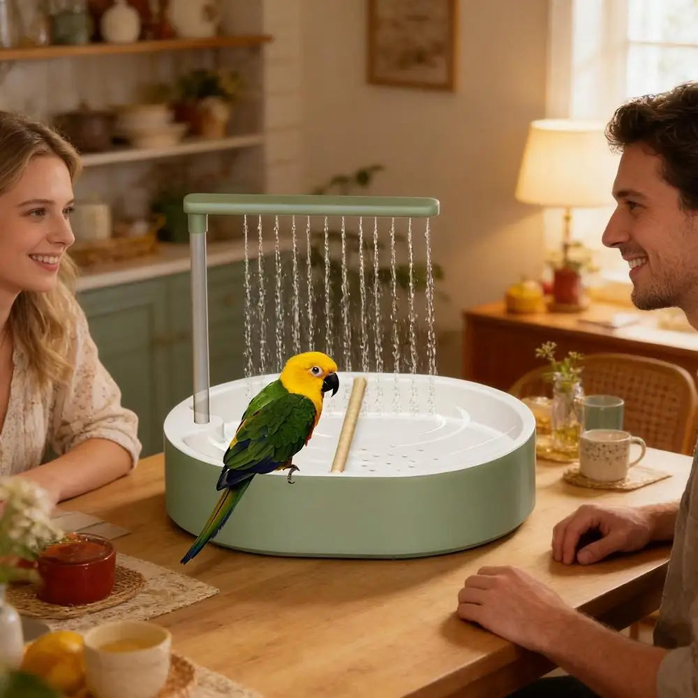 Automatic Bird Cage Bath 26 Hole Circulating Parrot Shower for Cockatiel Budgie Parakeet Lovebird Pet Bird Bathing Clean Happy