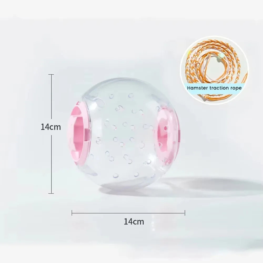 Hamster Exercise Ball – Transparent Running Ball with Traction Rope (14cm / 18cm)