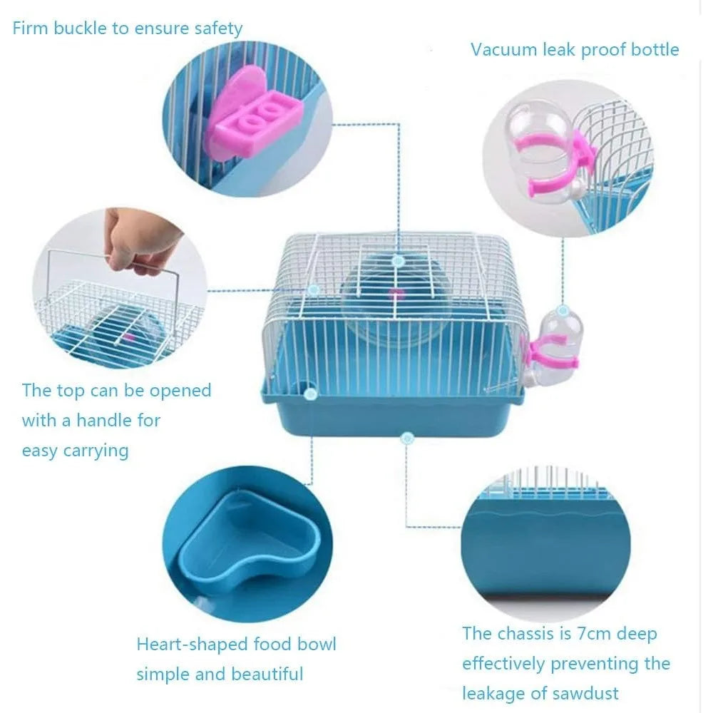 Portable Hamster Travel Cage – All-in-One with Wheel, Water Bottle & Food Bowl